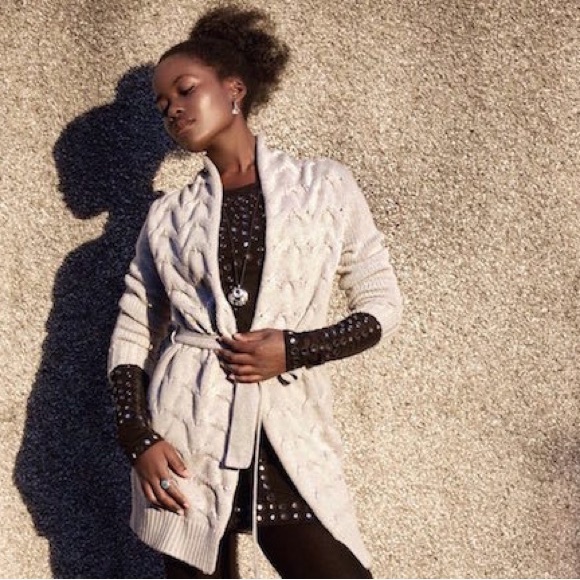 Dreamy Soft Cashmere Grey Belted Cardigan 90% merino wool 10% Cashmere M - Picture 11 of 12